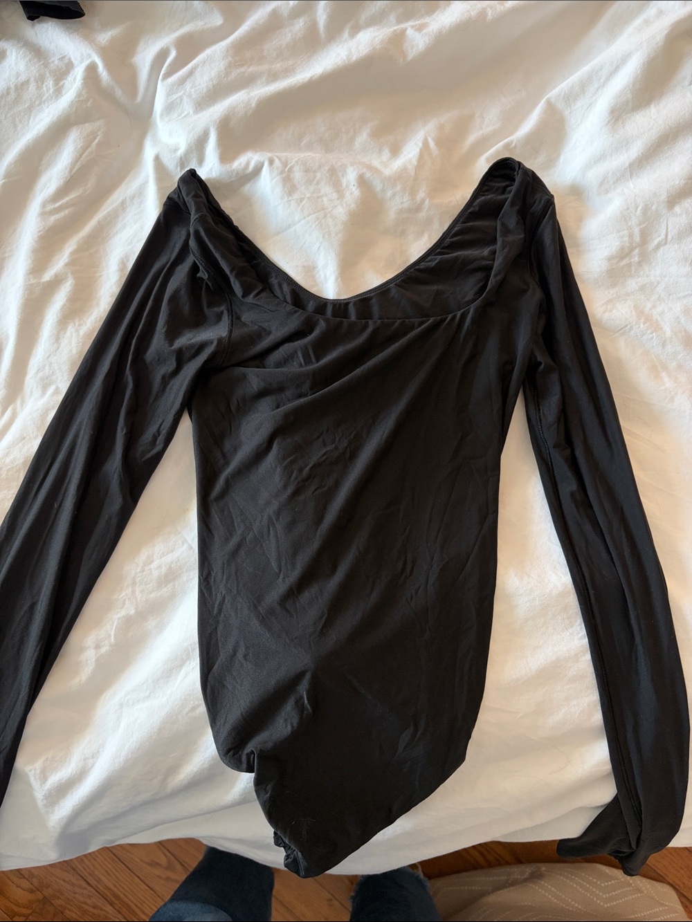 aerie Black Long-Sleeve Scoop Neck Bodysuit